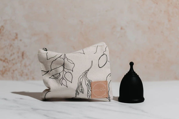Sea & Flow black menstrual cup and bag