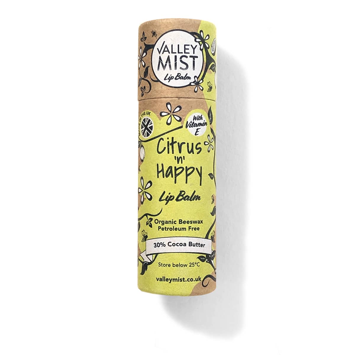 Plastic-free cocoa butter lip balm; Organic ingredients; Cruelty-free; Recyclable