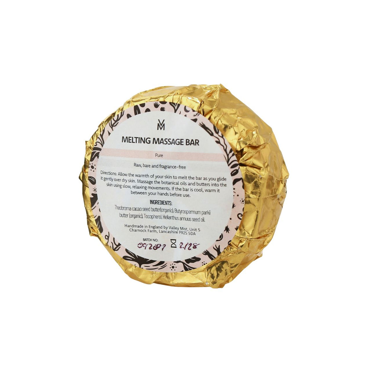 Organic Unscented Massage Bar - Pure