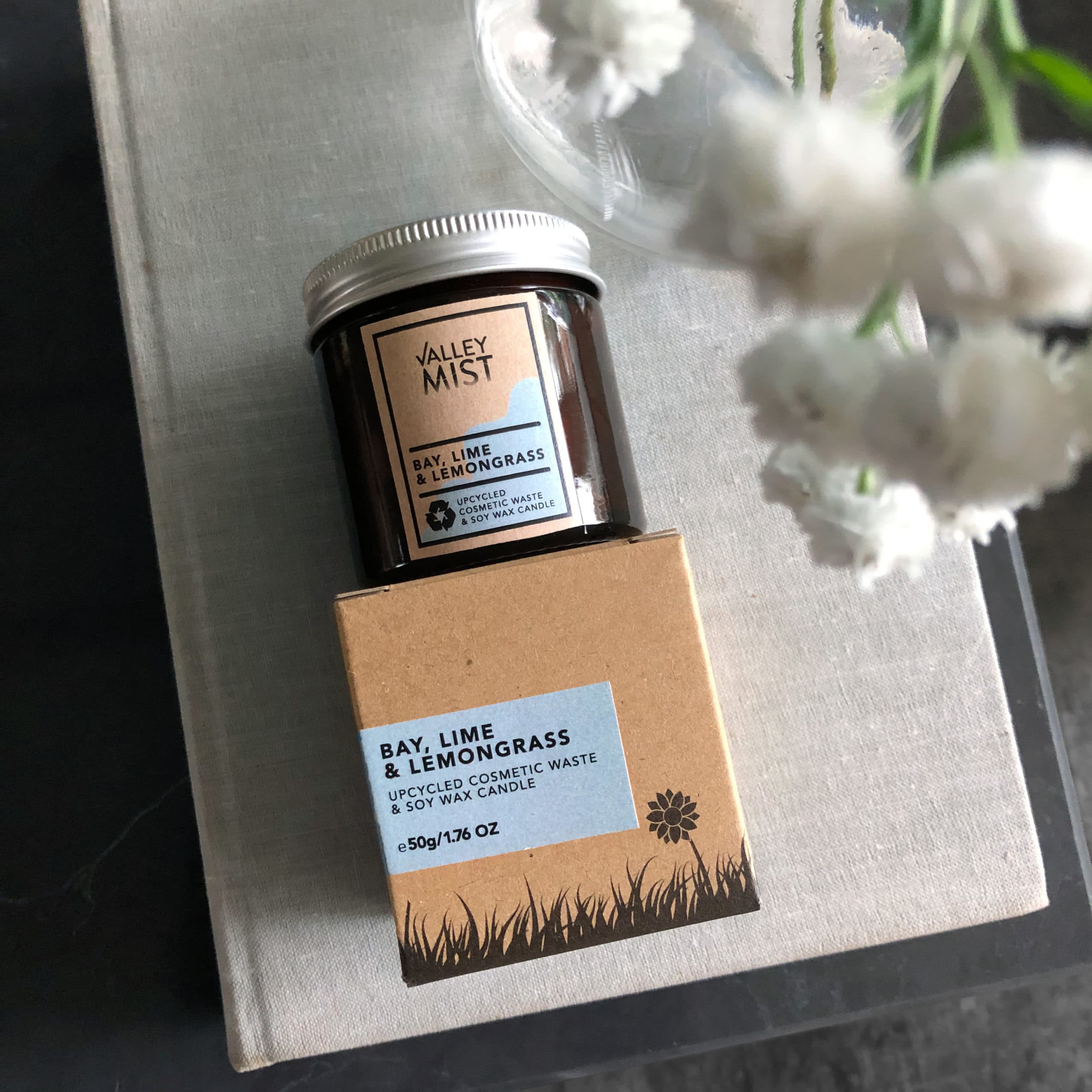 Bay lime and lemongrass upcycled candle and natural soy candle from valley mist