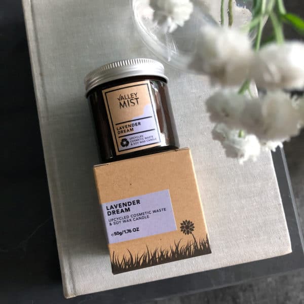 lavender upcycled candle and natural soy candle from valley mist