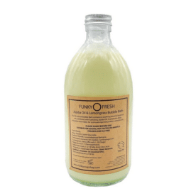 Jojoba Oil and Lemongrass Bubble Bath in glass bottle