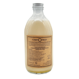 Calendula Oil and Sandalwood Bubble Bath label reverse in Glass