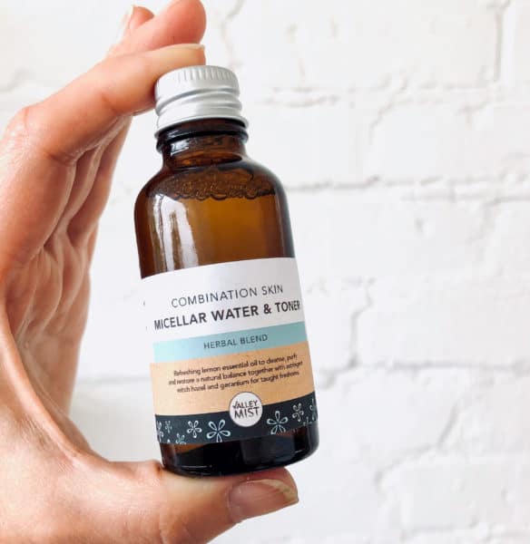 combination skin micellar water and toner wioth witch hazel, lemon and geranium