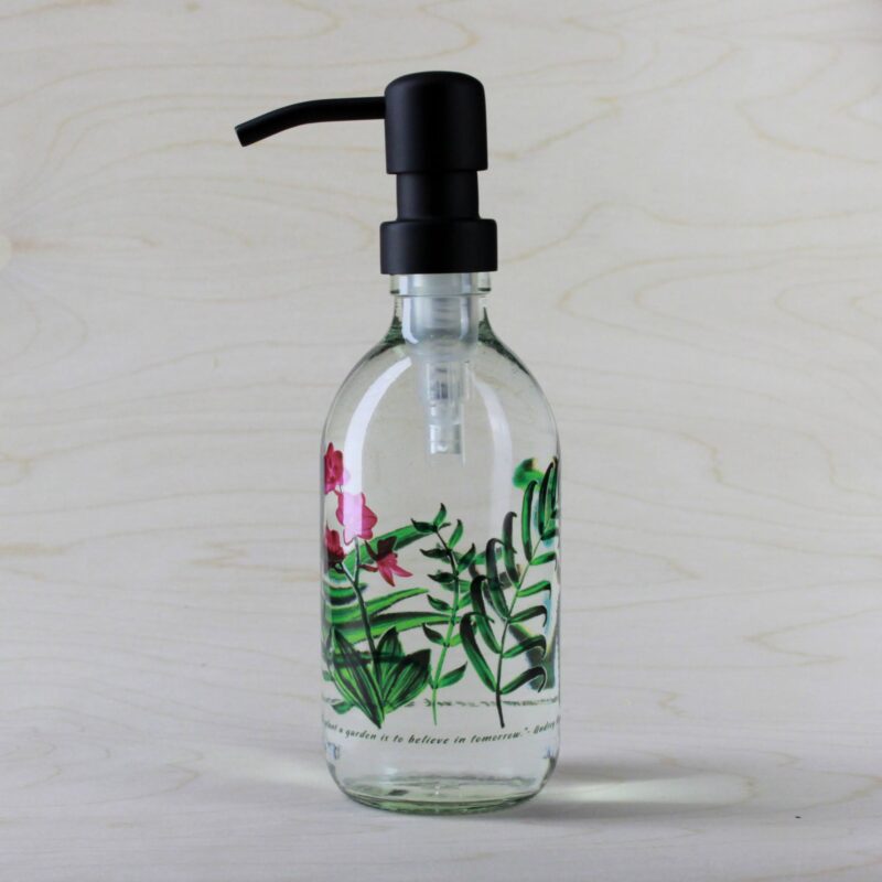 Clear Glass Refill Bottle 300ml soap pump - Green Dream