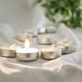 upcycled tea lights made from the waste created from skincare product manufacturing