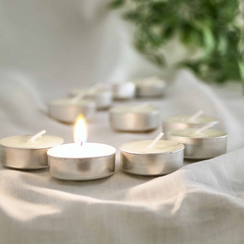 upcycled tea lights made from the waste created from skincare product manufacturing