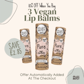 10% off when you buy 3 Vegan Lip Balms