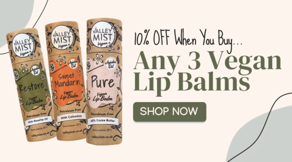 10% off any 3 Vegan Lip Balms